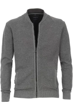 Casa Moda Herren Strickjacke Collegekragen Anthrazit