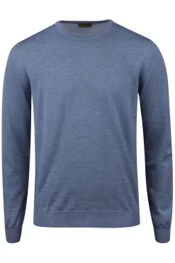 Stenströms Fitted Body Herren Strickpullover Rundhals Blau