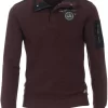 Casa Moda Casual Fit Sweatshirt Knopfleiste Weinrot