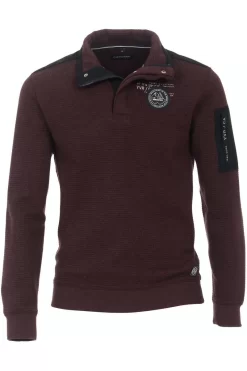 Casa Moda Casual Fit Sweatshirt Knopfleiste Weinrot