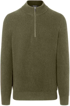 MAERZ Regular Fit Herren Pullover Zip Moos