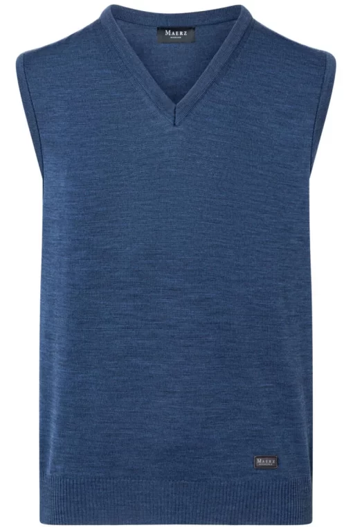 MAERZ Superwash Classic Fit Herren Pullunder V-Ausschnitt Dunkelblau -Ho ho ho, Mode in Grün. 460000 380 800