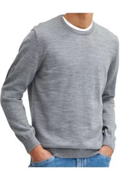 MAERZ Superwash Modern Fit Herren Pullover Rundhals Bleigrau