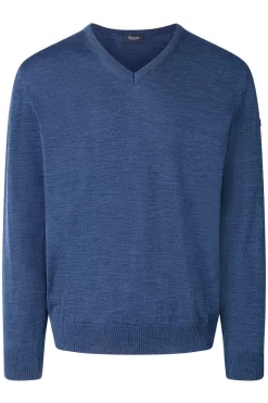 MAERZ Superwash Classic Fit Herren Pullover V-Ausschnitt Dunkelblau