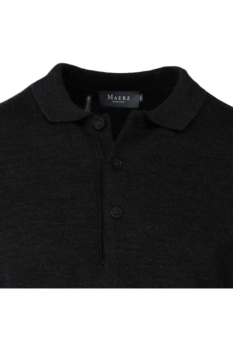 MAERZ Classic Fit Herren Pullover Polokragen Schwarz 2 MAERZ Classic Fit Herren Pullover Polokragen Schwarz – Bild 2
