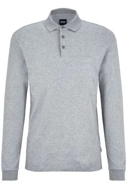 Hugo Boss BOSS Pado  Regular Fit Longsleeve Poloshirt Silber, Einfarbig