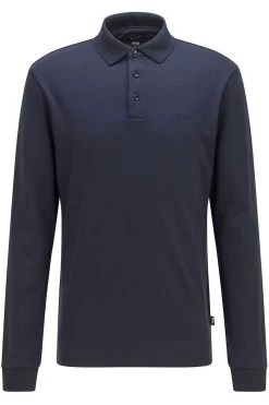 Hugo Boss BOSS Regular Fit Longsleeve Poloshirt Dunkelblau, Einfarbig