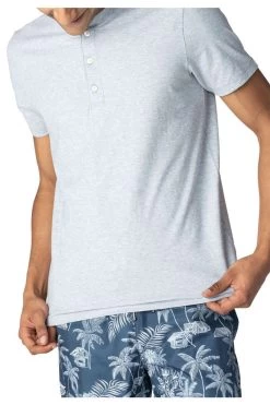 Mey Ringwood Regular Fit T-Shirt Henley Hellgrau, Einfarbig