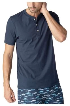 Mey Ringwood Regular Fit T-Shirt Henley Dunkelblau, Einfarbig