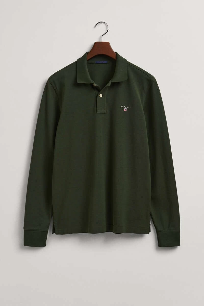 GANT Regular Fit Longsleeve Poloshirt Dunkelgrün, Einfarbig 4 GANT Regular Fit Longsleeve Poloshirt Dunkelgrün, Einfarbig – Bild 4