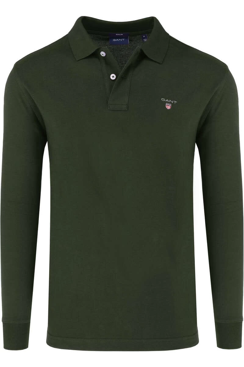 GANT Regular Fit Longsleeve Poloshirt Dunkelgrün, Einfarbig 1 GANT Regular Fit Longsleeve Poloshirt Dunkelgrün, Einfarbig