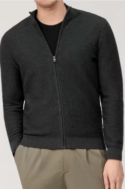 OLYMP Casual Modern Fit Herren Strickjacke Zip Anthrazit