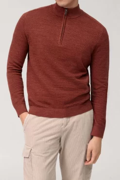 OLYMP Casual Modern Fit Herren Rollkragenpullover Rotbraun