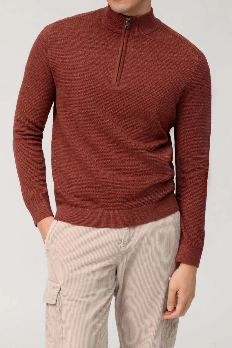 OLYMP Casual Modern Fit Herren Rollkragenpullover Rotbraun 1 OLYMP Casual Modern Fit Herren Rollkragenpullover Rotbraun