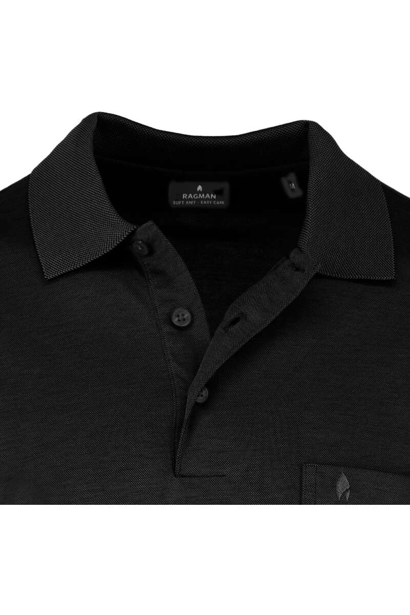 RAGMAN Regular Fit Longsleeve Poloshirt Schwarz, Einfarbig 2 RAGMAN Regular Fit Longsleeve Poloshirt Schwarz, Einfarbig – Bild 2
