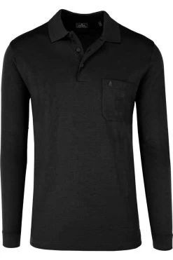 RAGMAN Regular Fit Longsleeve Poloshirt Schwarz, Einfarbig