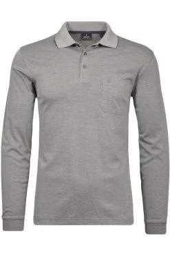 RAGMAN Soft Knit  Regular Fit Longsleeve Poloshirt Silbergrau, Einfarbig