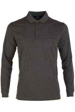 RAGMAN Soft Knit  Regular Fit Longsleeve Poloshirt Schiefer, Einfarbig