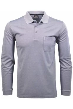 RAGMAN Soft Knit  Regular Fit Longsleeve Poloshirt Taube, Einfarbig