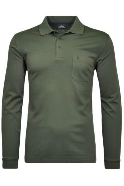 RAGMAN Soft Knit  Regular Fit Longsleeve Poloshirt Hellgrün, Einfarbig