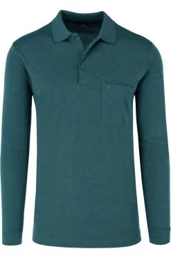 RAGMAN Regular Fit Longsleeve Poloshirt Dunkelgrün, Einfarbig