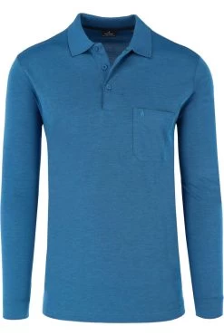 RAGMAN Regular Fit Longsleeve Poloshirt Blau, Einfarbig