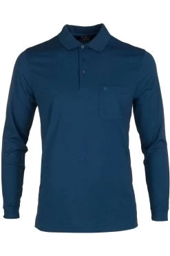 RAGMAN Soft Knit  Regular Fit Longsleeve Poloshirt Dunkelblau, Einfarbig