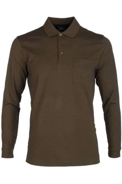 RAGMAN Soft Knit  Regular Fit Longsleeve Poloshirt Khaki, Einfarbig