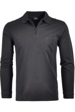 RAGMAN Modern Fit Longsleeve Poloshirt Schwarz, Einfarbig