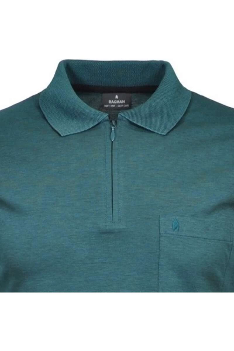 RAGMAN Modern Fit Longsleeve Poloshirt Dunkelgrün, Einfarbig 2 RAGMAN Modern Fit Longsleeve Poloshirt Dunkelgrün, Einfarbig – Bild 2