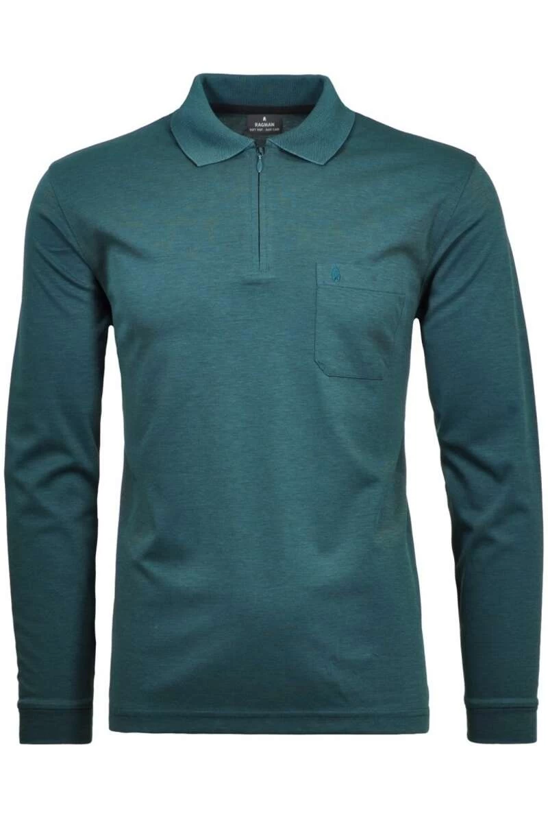 RAGMAN Modern Fit Longsleeve Poloshirt Dunkelgrün, Einfarbig 1 RAGMAN Modern Fit Longsleeve Poloshirt Dunkelgrün, Einfarbig