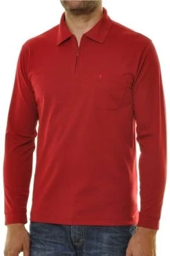 RAGMAN Modern Fit Longsleeve Poloshirt Erdbeere, Einfarbig