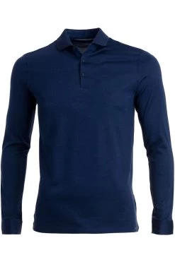 OLYMP Level Five Body Fit Longsleeve Poloshirt Marine, Gemustert