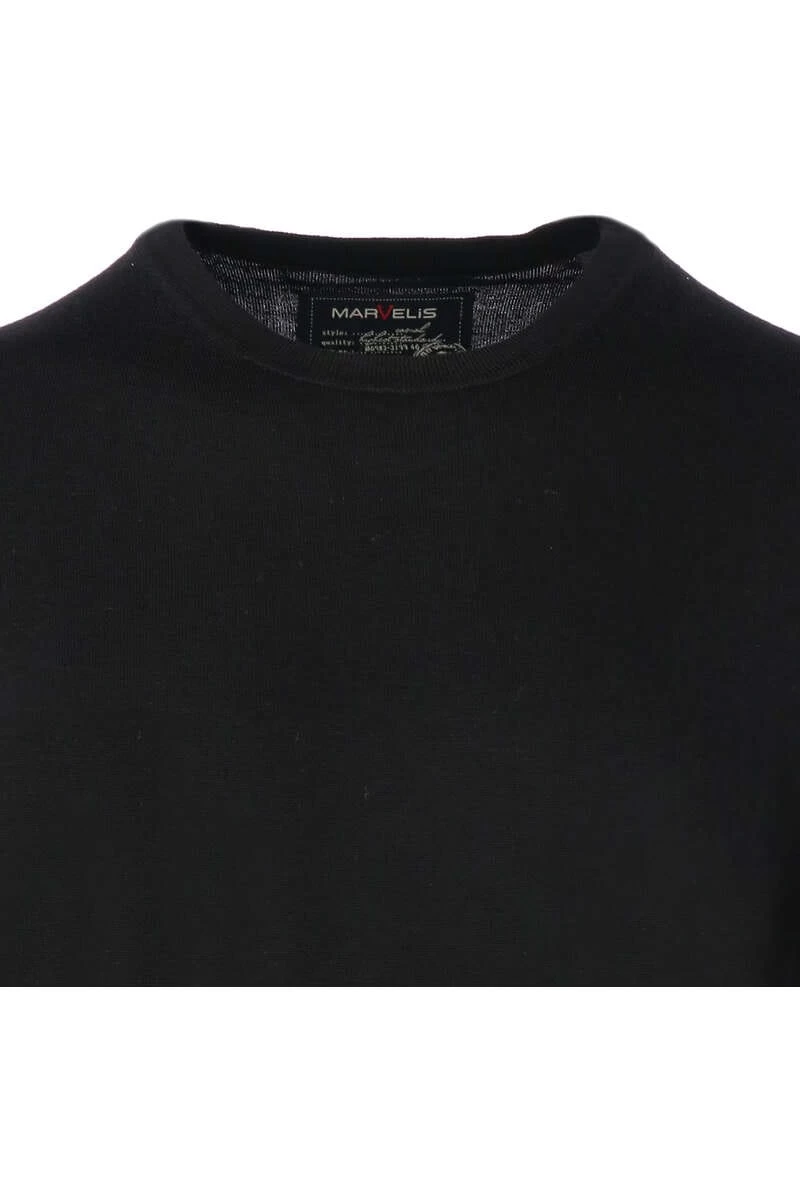 Marvelis Modern Fit Herren Strickpullover Rundhals Schwarz 2 Marvelis Modern Fit Herren Strickpullover Rundhals Schwarz – Bild 2