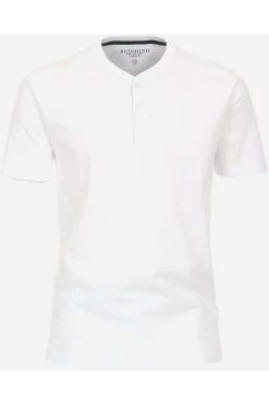 Redmond Casual Regular Fit T-Shirt Henleykragen Weiss, Einfarbig