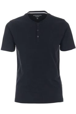 Redmond Casual Regular Fit T-Shirt Henleykragen Dunkelblau, Einfarbig