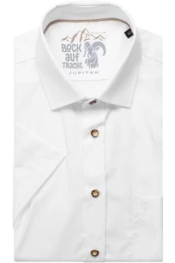 Jupiter Regular Fit Trachtenhemd Weiss, Einfarbig