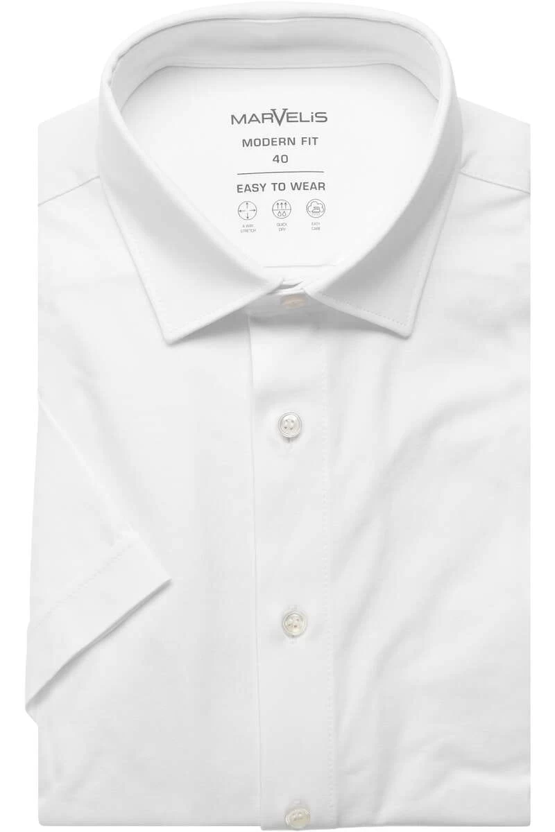 Marvelis Modern Fit Jerseyhemd Weiss, Einfarbig 1 Marvelis Modern Fit Jerseyhemd Weiss, Einfarbig