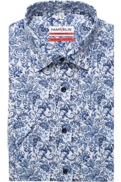 Marvelis Modern Fit Hemd Bleu/weiss, Blumen