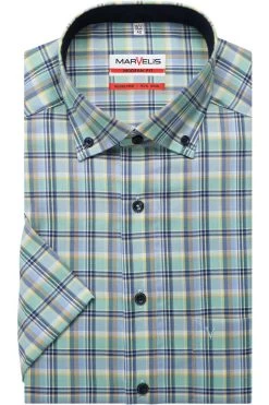 Marvelis Modern Fit Hemd Blau/grün/weiss, Kariert