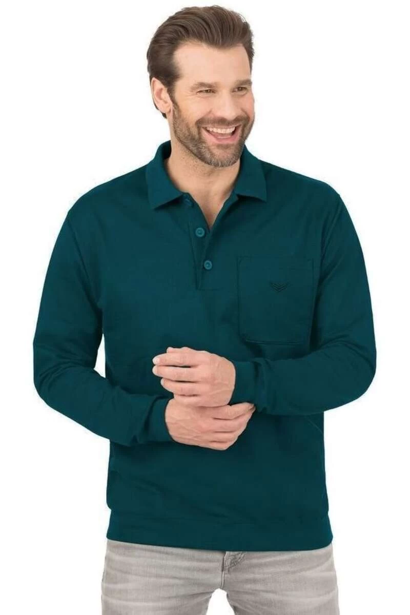 TRIGEMA Comfort Fit Longsleeve Poloshirt Türkis, Einfarbig 2 TRIGEMA Comfort Fit Longsleeve Poloshirt Türkis, Einfarbig – Bild 2