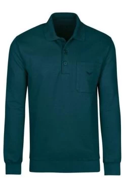 TRIGEMA Comfort Fit Longsleeve Poloshirt Türkis, Einfarbig