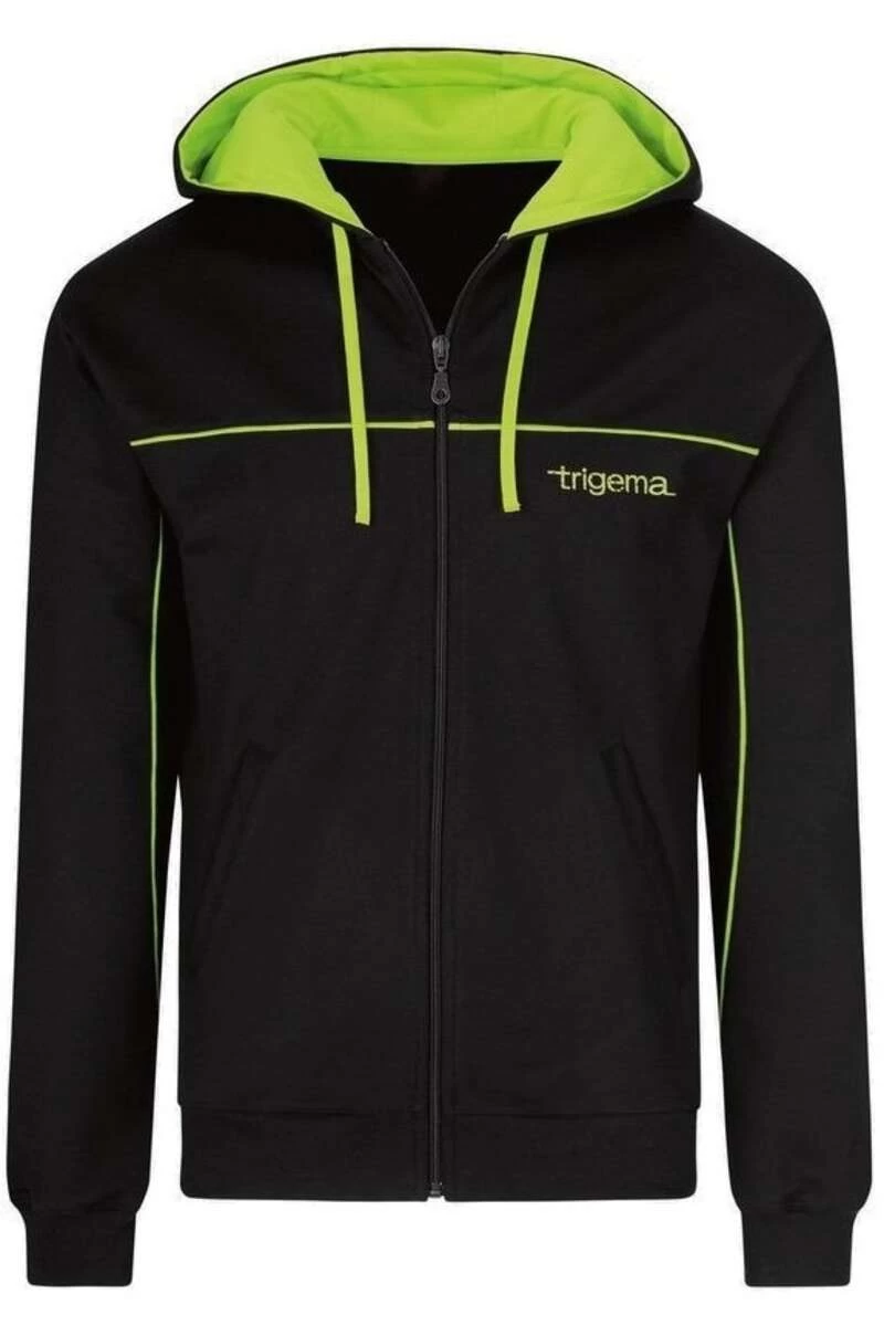 TRIGEMA Comfort Fit Sweatjacke Mit Kapuze Zip Schwarz/grün 1 TRIGEMA Comfort Fit Sweatjacke Mit Kapuze Zip Schwarz/grün