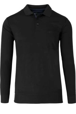Redmond Regular Fit Longsleeve Poloshirt Schwarz, Einfarbig