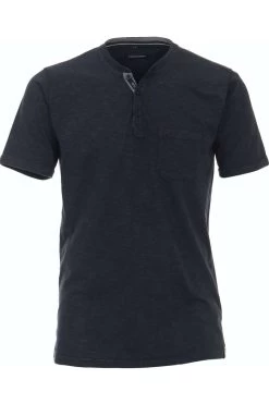 Casa Moda Casual T-Shirt Henley Dunkelblau, Melange