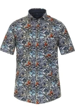 Casa Moda Casual Fit Leinenhemd Weiss, Gemustert