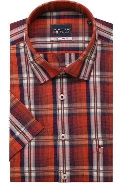 Jupiter Casual Short Style Hemd Blau/orange, Kariert