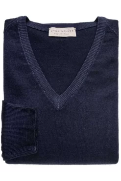 John Miller Tailored Fit Sweatshirt V-Ausschnitt Marine