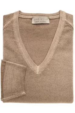 John Miller Tailored Fit Sweatshirt V-Ausschnitt Braun