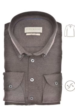 John Miller Tailored Fit Longsleeve Poloshirt Braun, Einfarbig